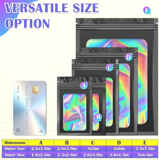 JETMORE 100 PCS Black Smell Proof Bag 2.8x3.9in, Mylar Bags, Holographic Bags - Image 6