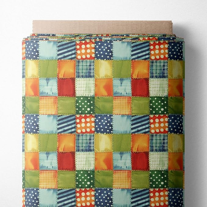 Patchwork Cotton Fabric Panel 61 x 36.6 Inches, Colorful Geometric Squares by FabricsTown