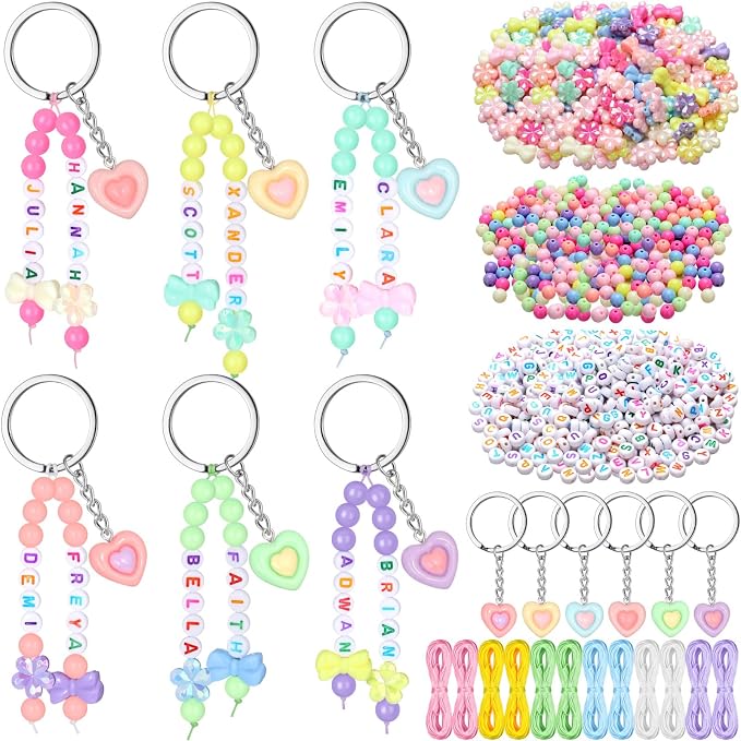 Landical 564 Pcs Bow Heart Keychain Making Kit DIY Name Bead Key Chain Craft by Landical