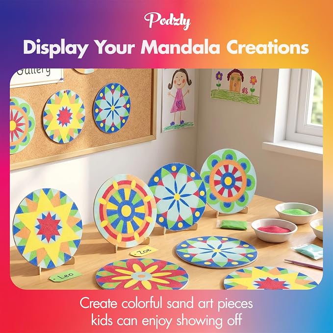 Podzly Sand Painting Mandala Coloring Craft Kits 24 Piece – Self-Adhesive Sand - Image 8