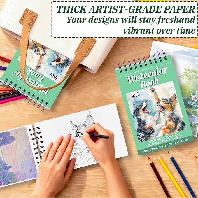 UZLU 6 Pack Watercolor Paper Pads, 5.5 x 8.5 Inch, 180 Sheets Total | 140 - Image 4