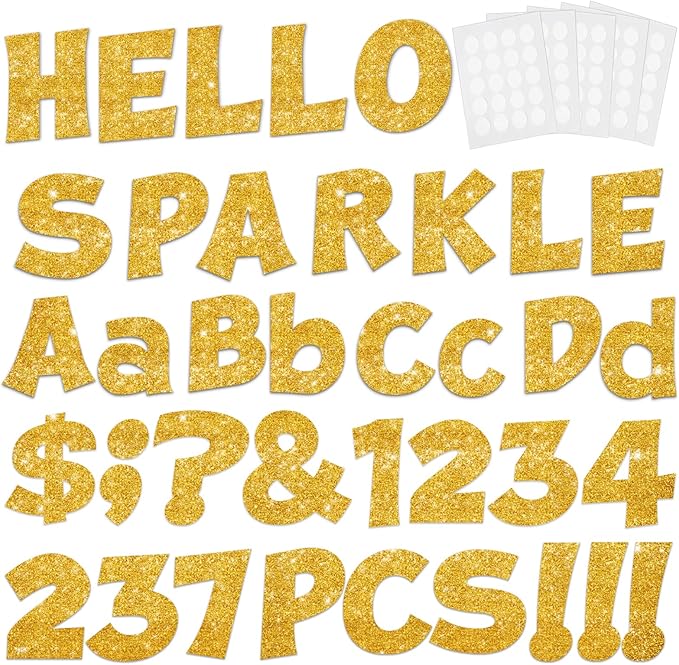 237 Pcs Glitter Bulletin Board Letters, Numbers and Punctuation, Poster Board Letters Alphabet Cut Out Cardboard Letters Accessories for Classroom Display Decorating Supplies 4inch (Yellow)