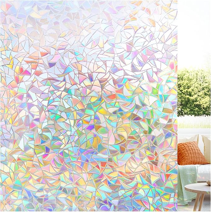 LUTE Rainbow Window Privacy Film, Stained Glass Cling, 17.5" x 78.7" | 3D by LUTE