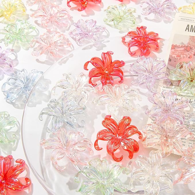 40pcs Flower Shape Beads Transparent Electroplate Flower Bead Color Lily Beads by CYEENUT