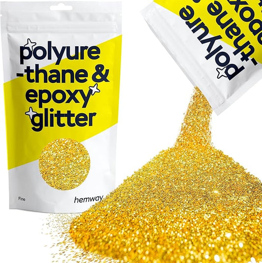 Hemway Polyurethane & Epoxy Resin Glitter 100g / 3.5oz Metallic Crystal Flake Additive for Flooring Jewelry Tumblers Glass Pigment - Fine (1/64" 0.015" 0.4mm) - Gold