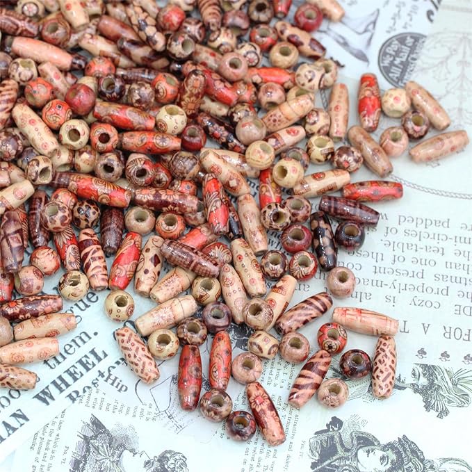 300pcs Mixed Painted Drum Wood Spacer Beads, BetterJonny Barrel Wood Beads - Image 2