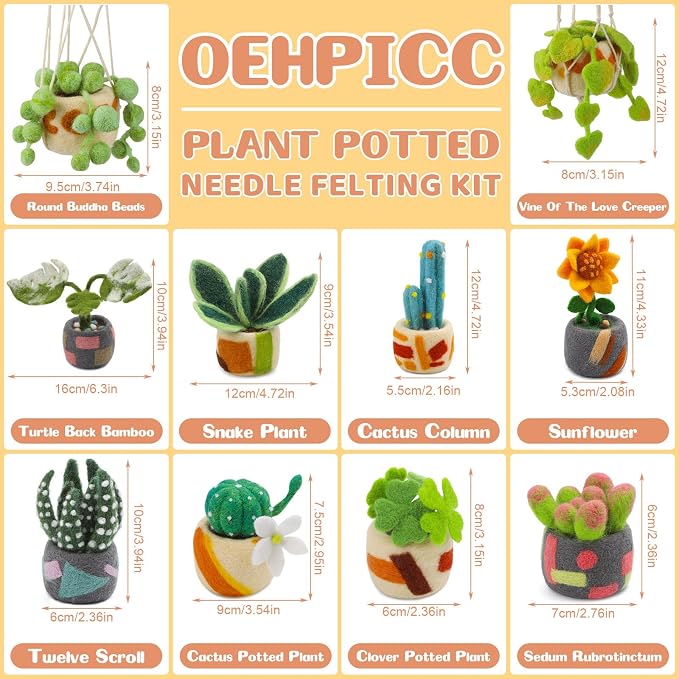OEHPICC Needle Felting Kit, 10 Pack Plant Pot Needle Felting Starter Kit | - Image 4