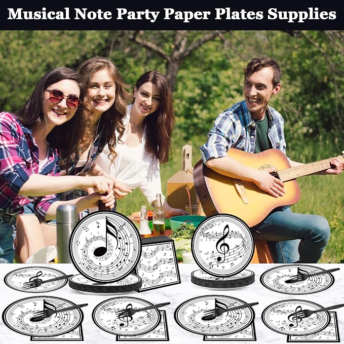 200Pcs Musical Note Plates Napkins Music Notes Themed Party Tableware Set Baby - Image 6
