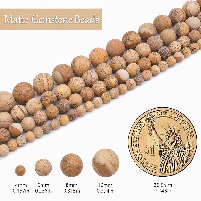8mm Matte Picture Jasper Bead, 15-Inch Matte Round Loose Stone Beads - Image 3