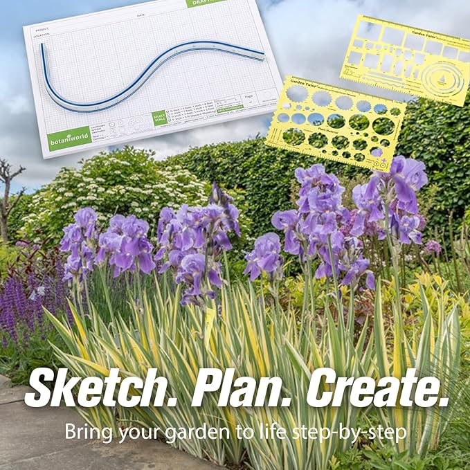 Garden Tutor Multiscale Garden & Landscape Design Kit – 2 Translucent Yellow Design Stencils, 12-Inch Flexible Curve Ruler, 40-Sheet Multi-Scale Graph Paper & Garden Design Guide