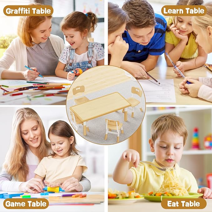 Brelley Height Adjustable Toddler Table and 4 Chairs Set, Graffiti Desktop - Image 7