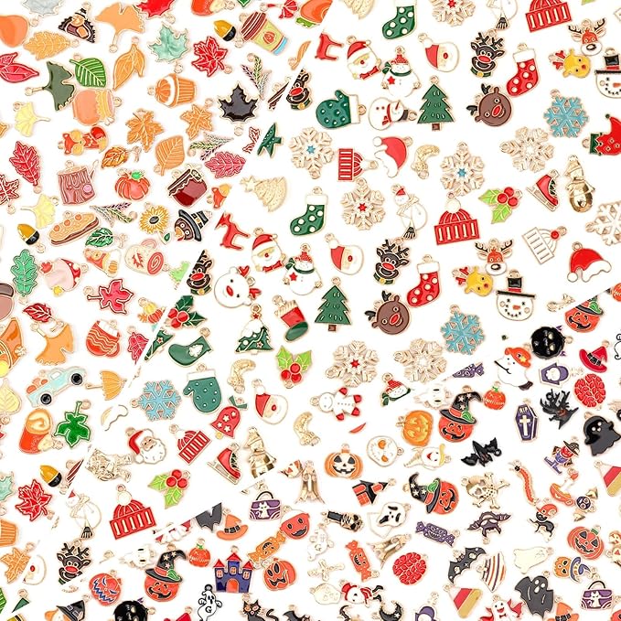 SANNIX 350Pcs Holiday Charm, Mixed Fall Thanksgiving Halloween Christmas Charms by SANNIX