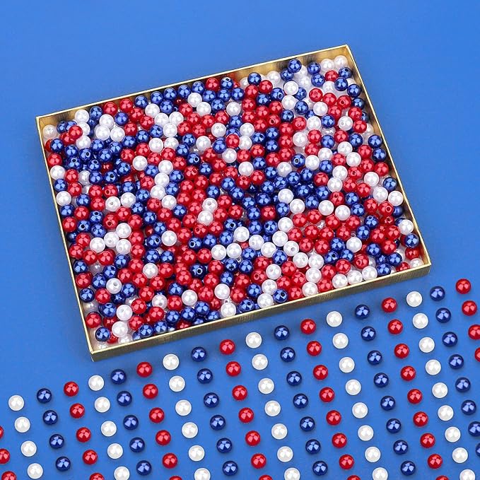 DUQGUHO Red White and Blue Beads, 4th of July Beads 8mm Patriotic Beads - Image 2