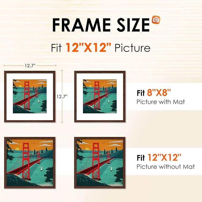 FIXSMITH 12x12 Picture Frame Brown Set of 2, Photo Frame - Image 2