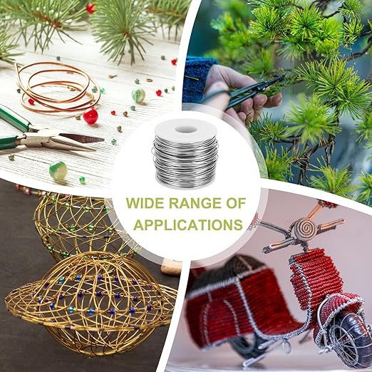 MECCANIXITY 15 Gauge Anodized Aluminum Craft Wire Bendable Bonsai Training Wire 223 Feet 1.5mm for Sculpting Crafts Wreath Floral Beading Jewelry Making, Silver Tone