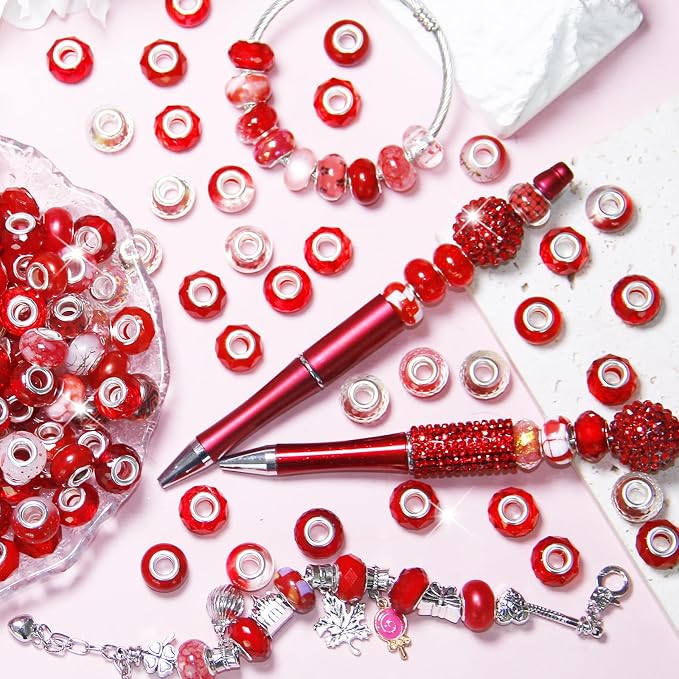150Pcs Large Hole Beads Spacer Beads Red Assorted European Craft Big Beads - Image 3