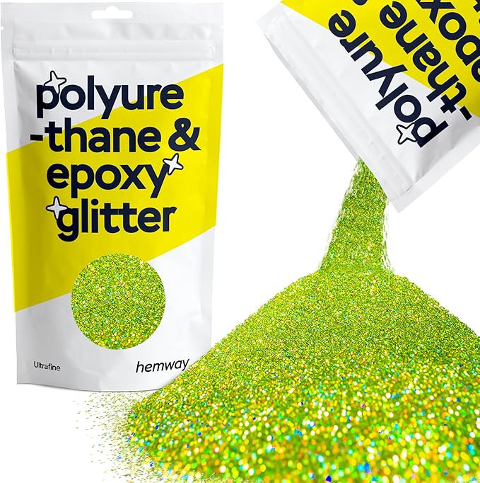 Hemway Polyurethane & Epoxy Resin Glitter for Arts, Crafts, Tumblers, Flooring, Woodwork, Decorating and Resin Projects 100g - Lime Green Holographic