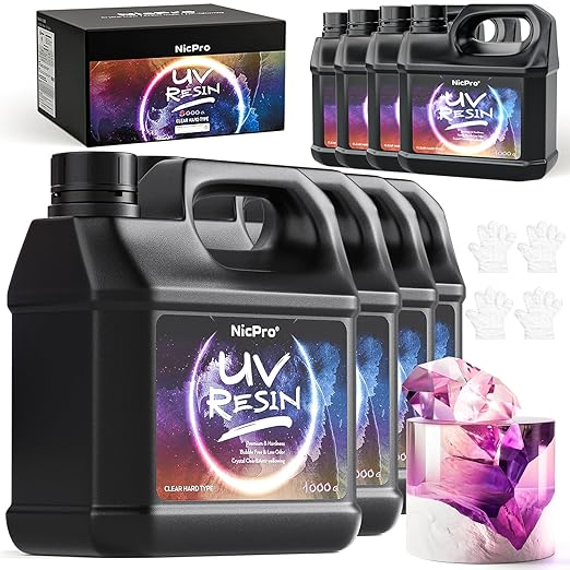 Nicpro UV Resin, 8000g Large Crystal Clear Cure Kit, No Mixing & Quick Curing Transparent Solar Activated Glue for Jewelry Making, Epoxy Resin Molds, Coating and Casting