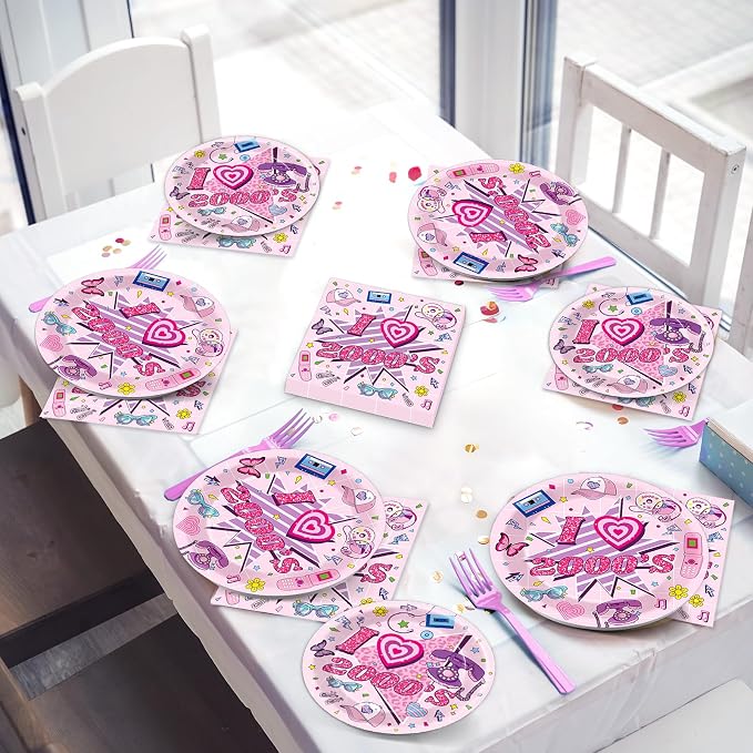 Qyeahkj 100Pcs 2000s Y2K Pink Decorations Party Supplies 90s Plates Napkins - Image 7