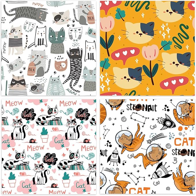 24 Sheets 12 Designs Scrapbook Paper Pad,6"×6” Single-Sided Decopodge Craft Cardstock Paper,Christmas Scrapbooking DIY Decorative Background Cardmaking Supplies.Cat's Life