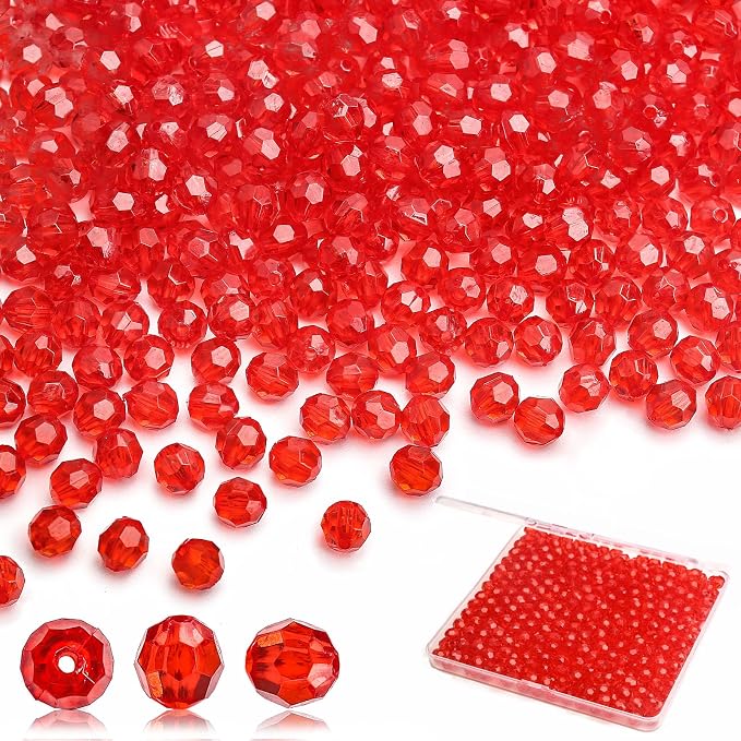BONNY BOXX 1000pcs 6mm Acrylic Faceted Round Crystal Beads Transparent Red by BONNY+BOXX