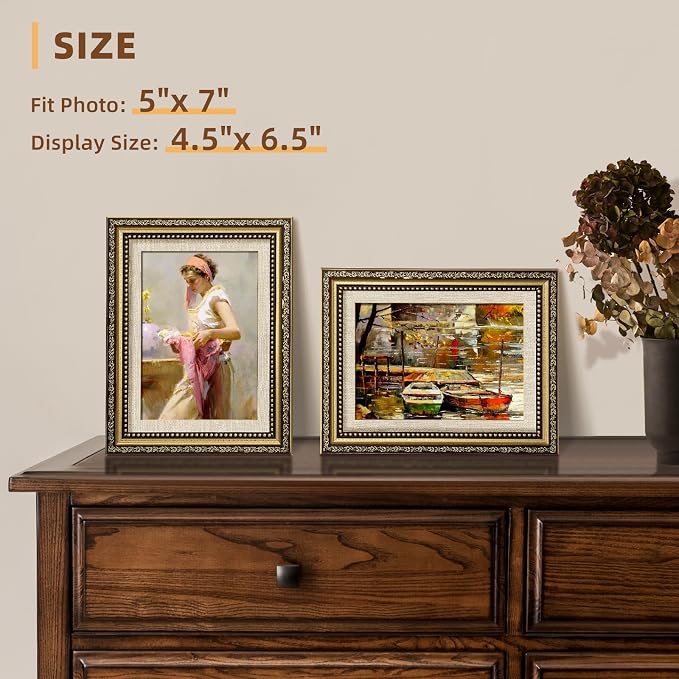HappyHapi 5x7 Picture Frame Gold, Vintage Frames, 1 Pack | Vintage Picture - Image 3