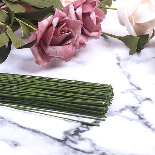 CCINEE 22 Gauge Dark Green Floral Wire Stem for Flower Arrangement Craft Supply,16 Inch,150PCS