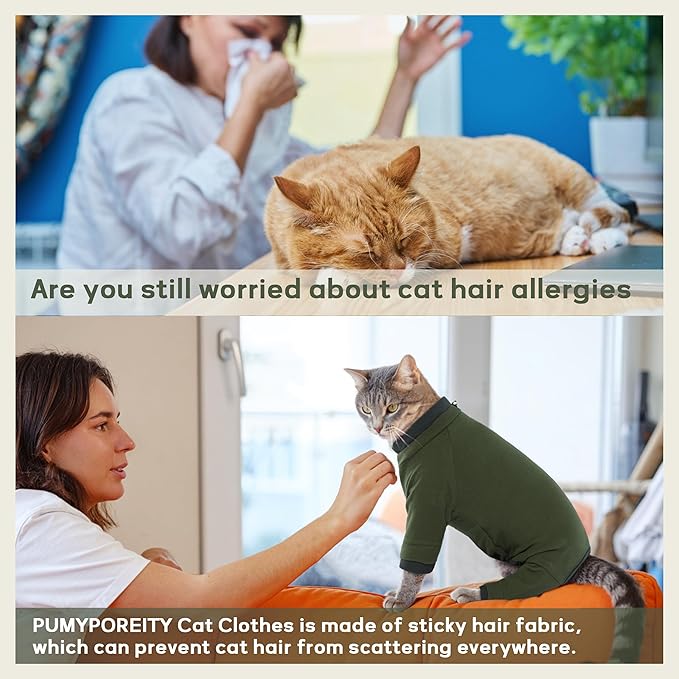 PUMYPOREITY Sticky Hair Cat Clothes, Prevent Loss Pajamas, Soft Sweaters - Image 2