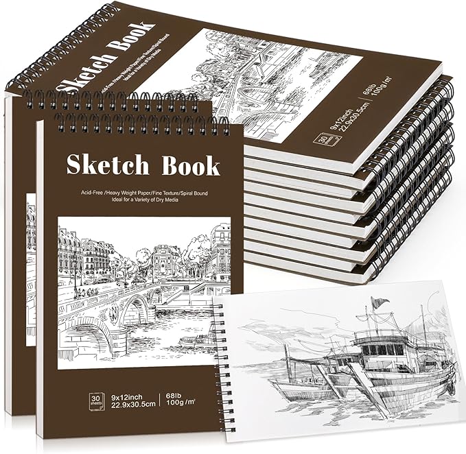 12 Pack Sketch Book, 9 x 12 Inch Sketchbook, 68lb/100gsm Top Spiral Bound by Prudiut