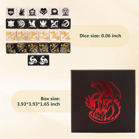 MTG dice Set with counters for Final Fantasy MTG - 50 dice Including keyword, +1 to +6, and -1 to -6 counters - Comes with Storage Box and Pouch (Pattern Version)