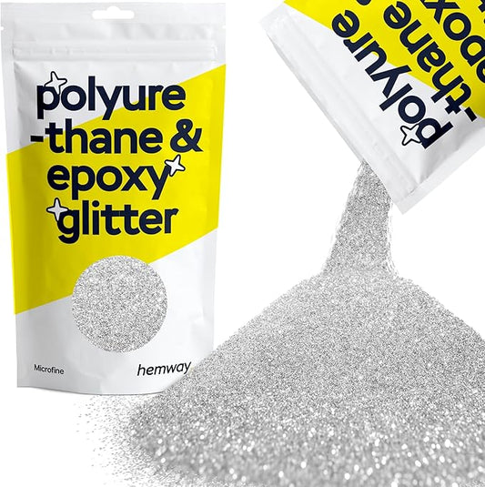 Hemway Polyurethane & Epoxy Resin Glitter 100g / 3.5oz Metallic Crystal Flake Additive for Flooring Jewelry Tumblers Glass Pigment - Microfine (1/256" 0.004" 0.1mm) - Silver