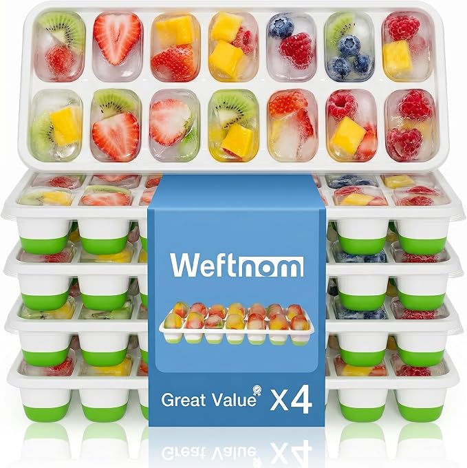 Ice Cube Trays with Lids for Freezer, 4 Pack Silicone Set, 56 Cubes | by WEFTNOM