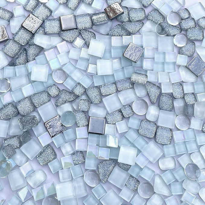 LITMIND 1.1LB Silver White Mixed Irregular Crystal Glass Mosaic Tiles - Image 4