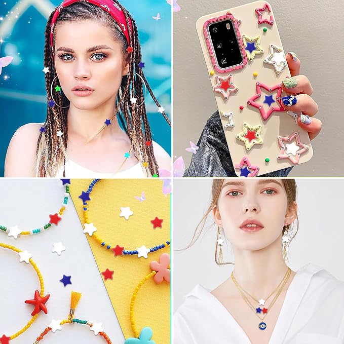 Red White Blue Star Pony Beads for Bracelet 1000 Pcs Independence Day for - Image 5