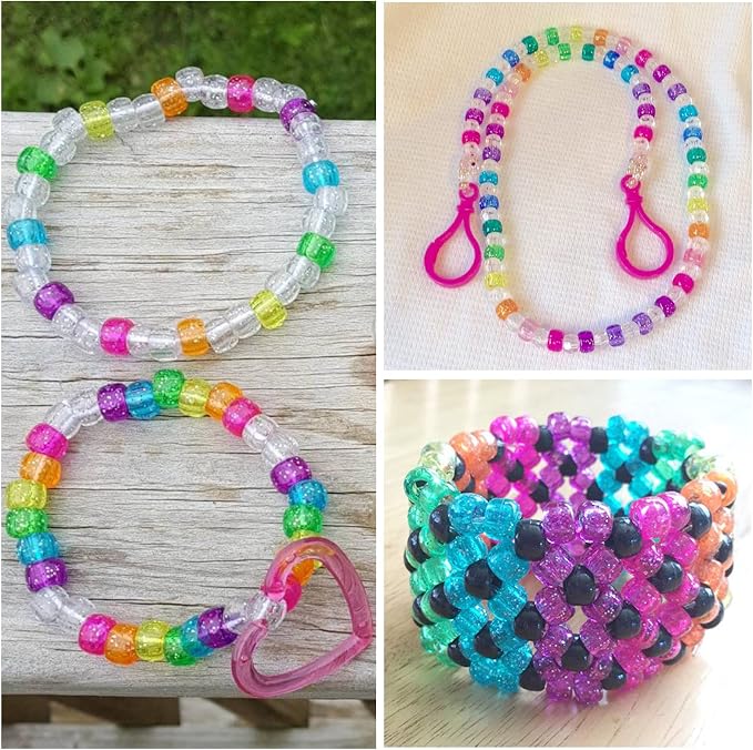 Simetufy 1200 pcs Pony Beads 6x9mm Glitter Clear Plastic Beads Transparent Beads - Image 8
