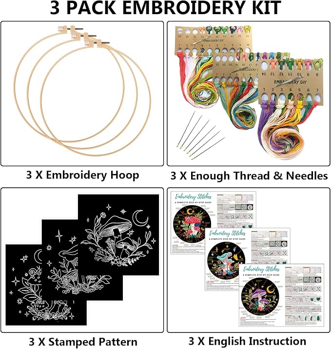Nuberlic 3 Pack Embroidery Kit for Adults Beginners, Stamped Cross Stitch - Image 2