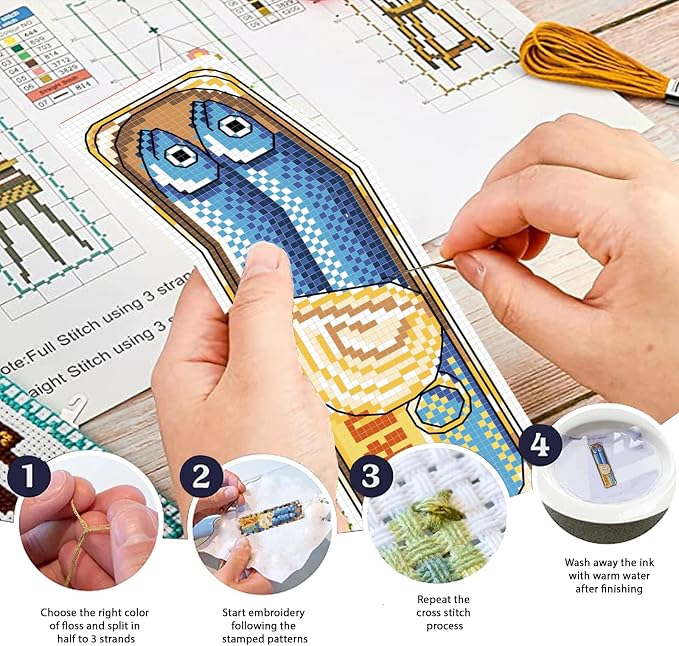 FREEBLOSS 6 Set Cross Stitch Bookmark Kit Stamped Cross Stitch Kit - Image 4