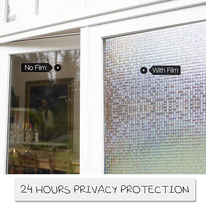 HIDBEA 3D Window Privacy Film - Rainbow Decorative Clings, Heat Control Vinyl Glass Tint, Mosaic Patterns - 17.5 x 78.7 Inches