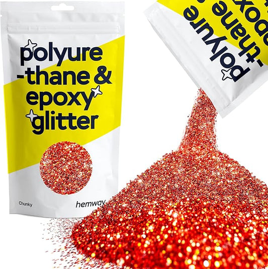 Hemway Polyurethane & Epoxy Resin Glitter 100g / 3.5oz Metallic Crystal Flake Additive for Flooring Jewelry Tumblers Glass Pigment - Chunky (1/40" 0.025" 0.6mm) - Red Holographic