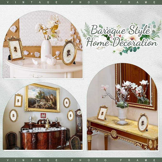 Vicenpal 3 Pcs Tiny Picture Ornate Frames 5 x 7 Inch Small Vintage Oval Picture - Image 5