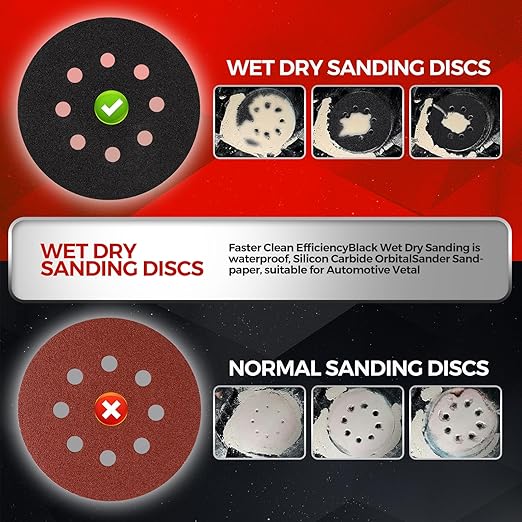 100PCS 5 inch Silicon Carbide Sanding Discs 240 Grit, Wet Dry Orbital 5 Sander Hook and Loop Sandpaper Disc, Best for Metal,Automotive,Wood Polishing