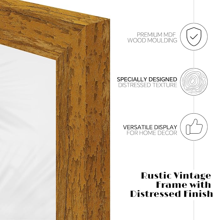 puthiac 5x7 Rustic Farmhouse Picture Frame, Honey Oak, 1 Pack | Distressed MDF - Image 2