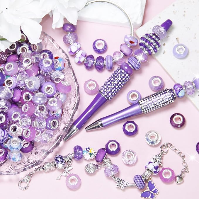 150Pcs Large Hole Beads Spacer Beads Purple Assorted European Craft Big Beads - Image 3