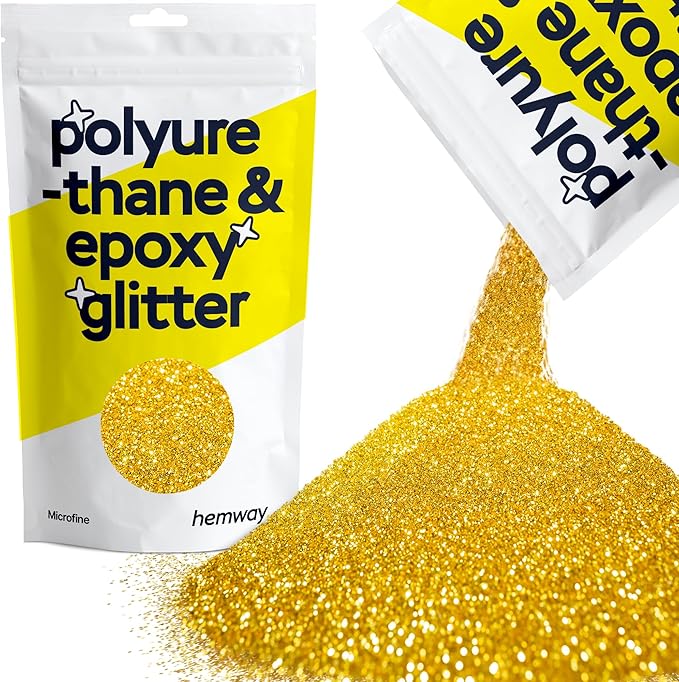 Hemway Polyurethane & Epoxy Resin Glitter 100g / 3.5oz Metallic Crystal Flake Additive for Flooring Jewelry Tumblers Glass Pigment - Microfine (1/256" 0.004" 0.1mm) - Gold