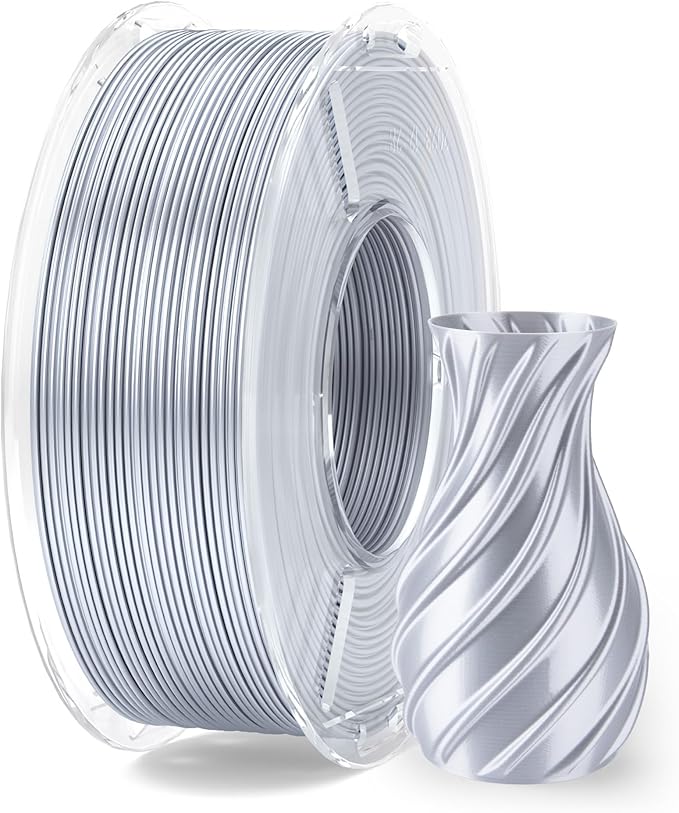 ELEGOO Silk PLA Filament 1.75mm Silver Grey 250g, Shiny 3D Printer Filament Dimensional Accuracy +/- 0.02mm, 250g Spool Fits for Most FDM 3D Printers