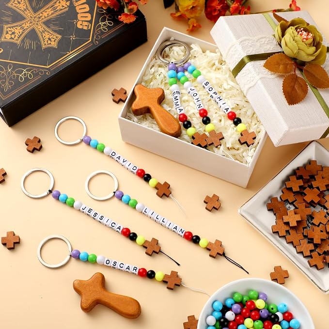 Landical 564 Pcs DIY Wood Cross Keychain Making Kit Easter Key Chain Craft - Image 3