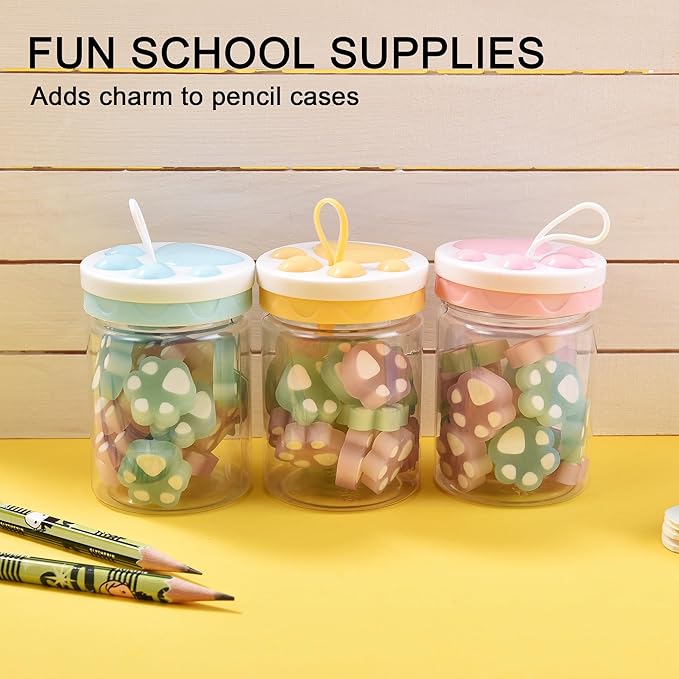 HILAZA 54Pcs Cat Paw Erasers for Kids, Fluorescent erasers, Kawaii Jelly Pencil Erasers Bulk for Office Supplies Classroom Rewards Party Favors