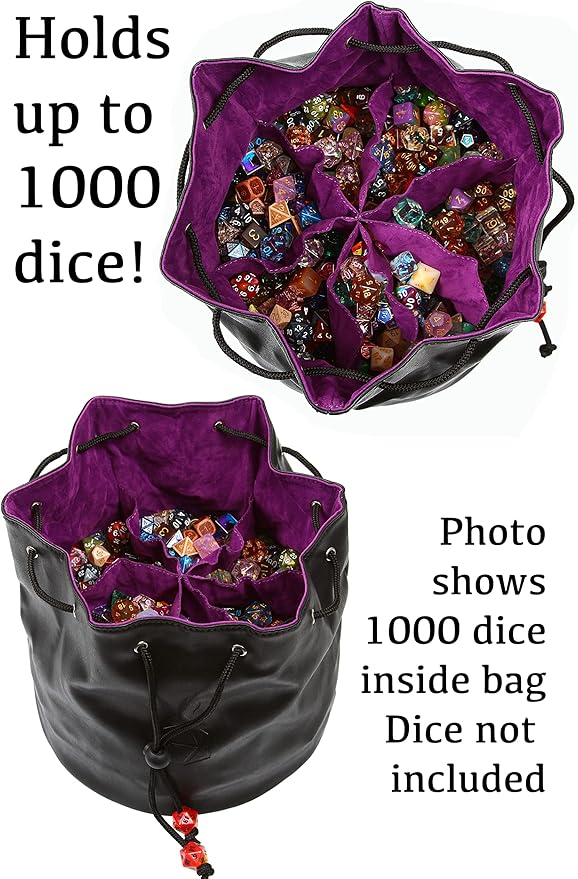 Forged Dice Co. Pouch of The Endless Hoard Dice Bag - Holds Over 1,000 Polyhedral Dice - Dice Storage Bag with 7 Pockets - Perfect for Bulk Dice - Black/Blue