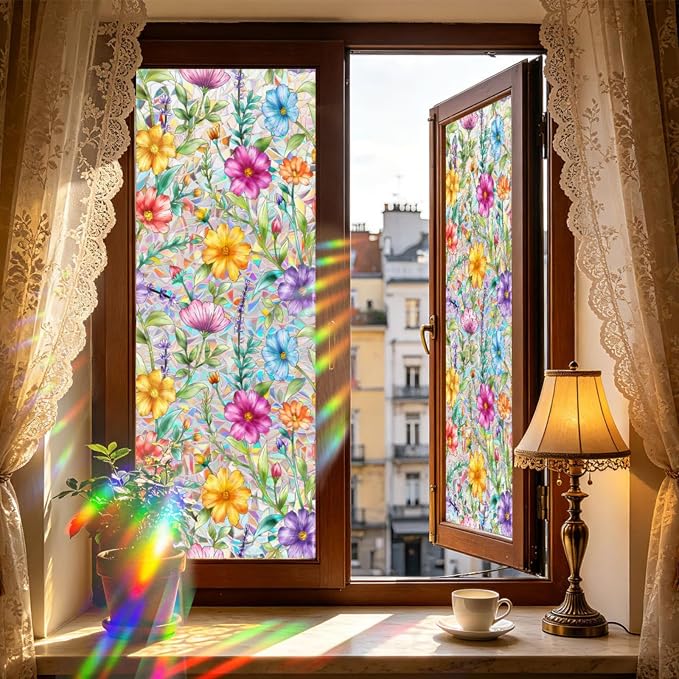 Calendula Officinalis Privacy Window Film, Static Cling Glass Film, Rainbow - Image 7