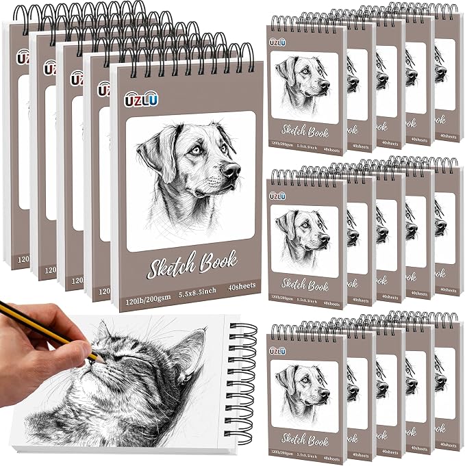 20 Pack 800 Sheets Heavyweight Sketchbook 5.5" x 8.5" 200GSM Very Thick Mixed by UZLUbuywithconfidence